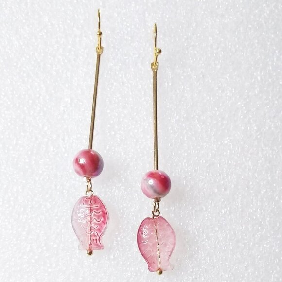 Unique + Sexy! OOAK Red Fish Fishing Dangle Earrings | Mermaid Approved - Picture 4 of 7